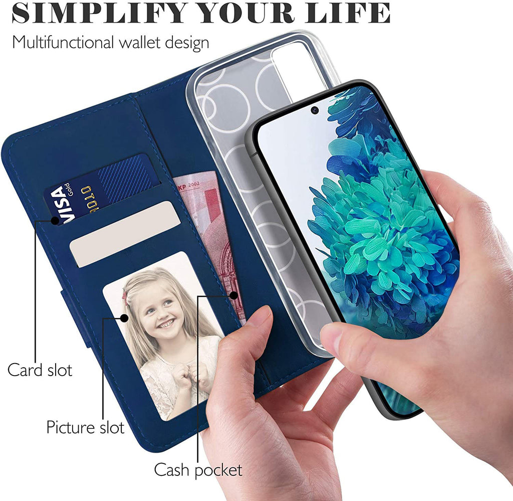 iPhone 13 Pro Wallet Case Shockproof Full Body Protective Card Cover BLUE