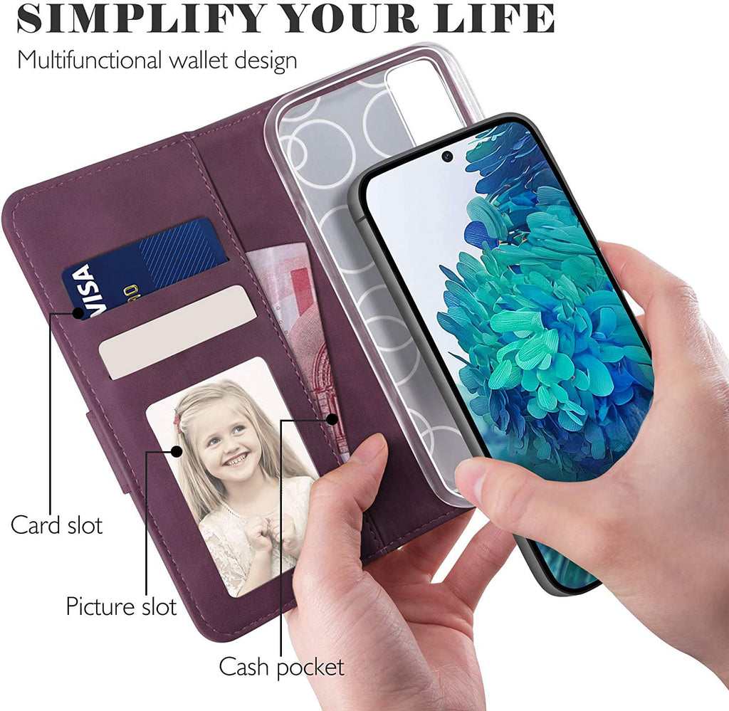 Samsung Galaxy S23 Wallet Case Shockproof Full Body Protective Card Cover WINE RED
