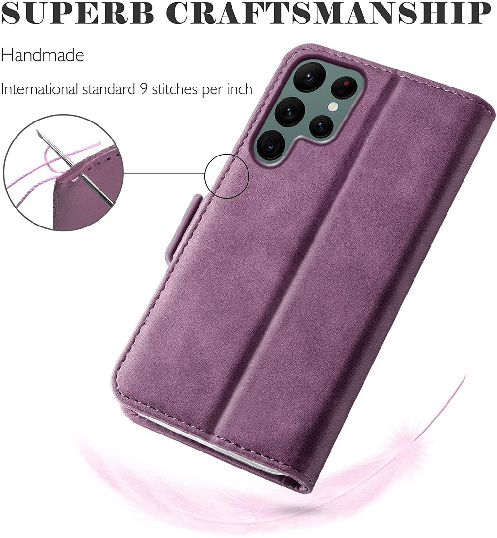 Samsung Galaxy S25 Ultra Wallet Case Shockproof Full Body Protective Card Cover WINE RED