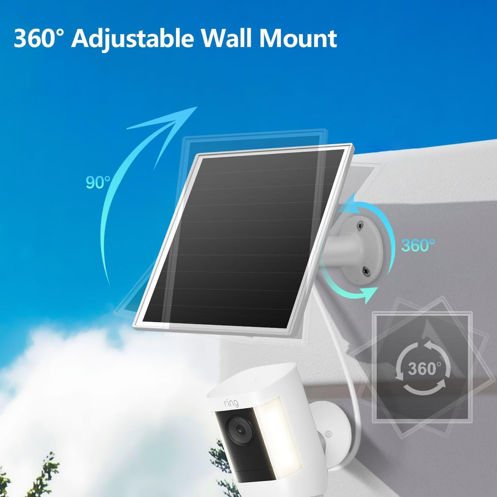 10W Solar Panel for Ring Camera Solar Charger Compatible with Ring Spotlight Stick Up Cam Battery with 3m Cable