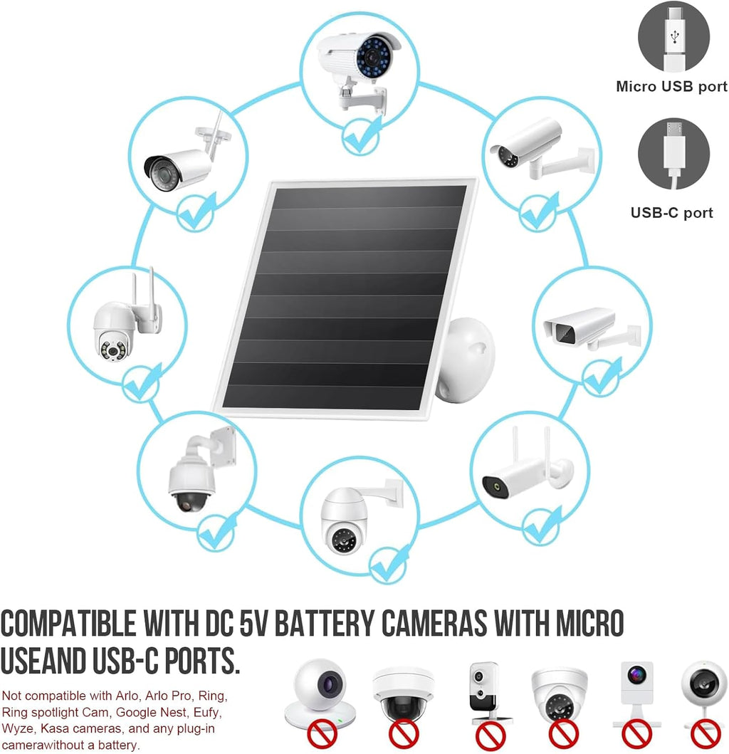 10W Solar Panel for Ring Camera Solar Charger Compatible with Ring Spotlight Stick Up Cam Battery with 3m Cable
