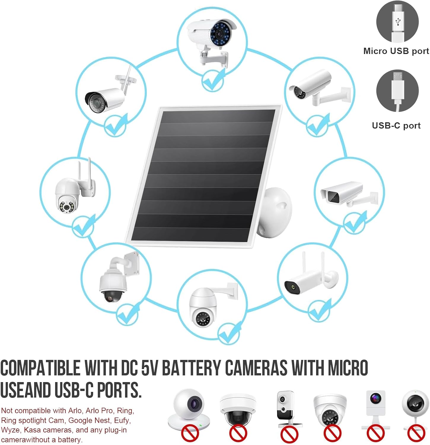 10W Solar Panel for Ring Camera Solar Charger Compatible with Ring Spotlight Stick Up Cam Battery with 3m Cable