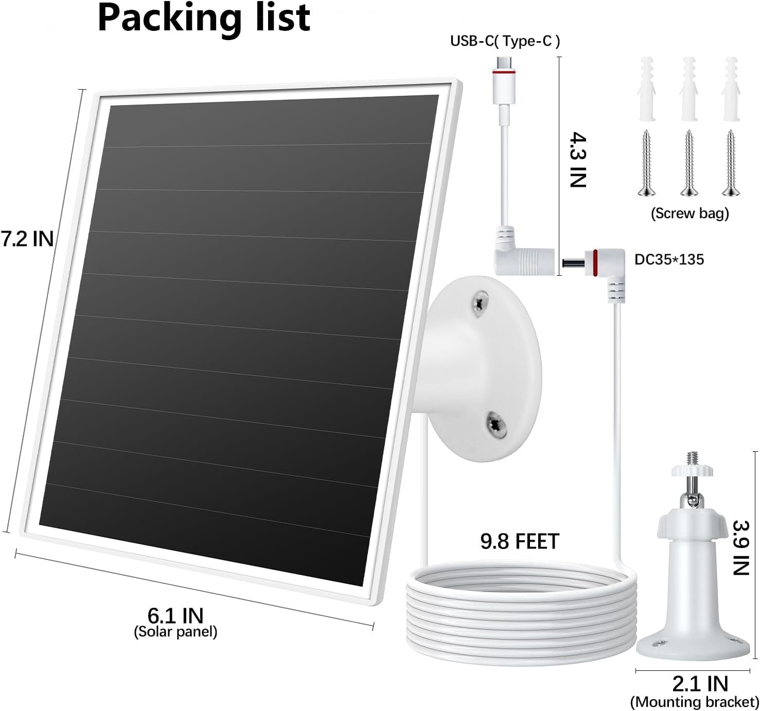 10W Solar Panel for Ring Camera Solar Charger Compatible with Ring Spotlight Stick Up Cam Battery with 3m Cable
