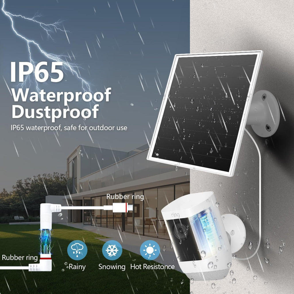 10W Solar Panel for Ring Camera Solar Charger Compatible with Ring Spotlight Stick Up Cam Battery with 3m Cable