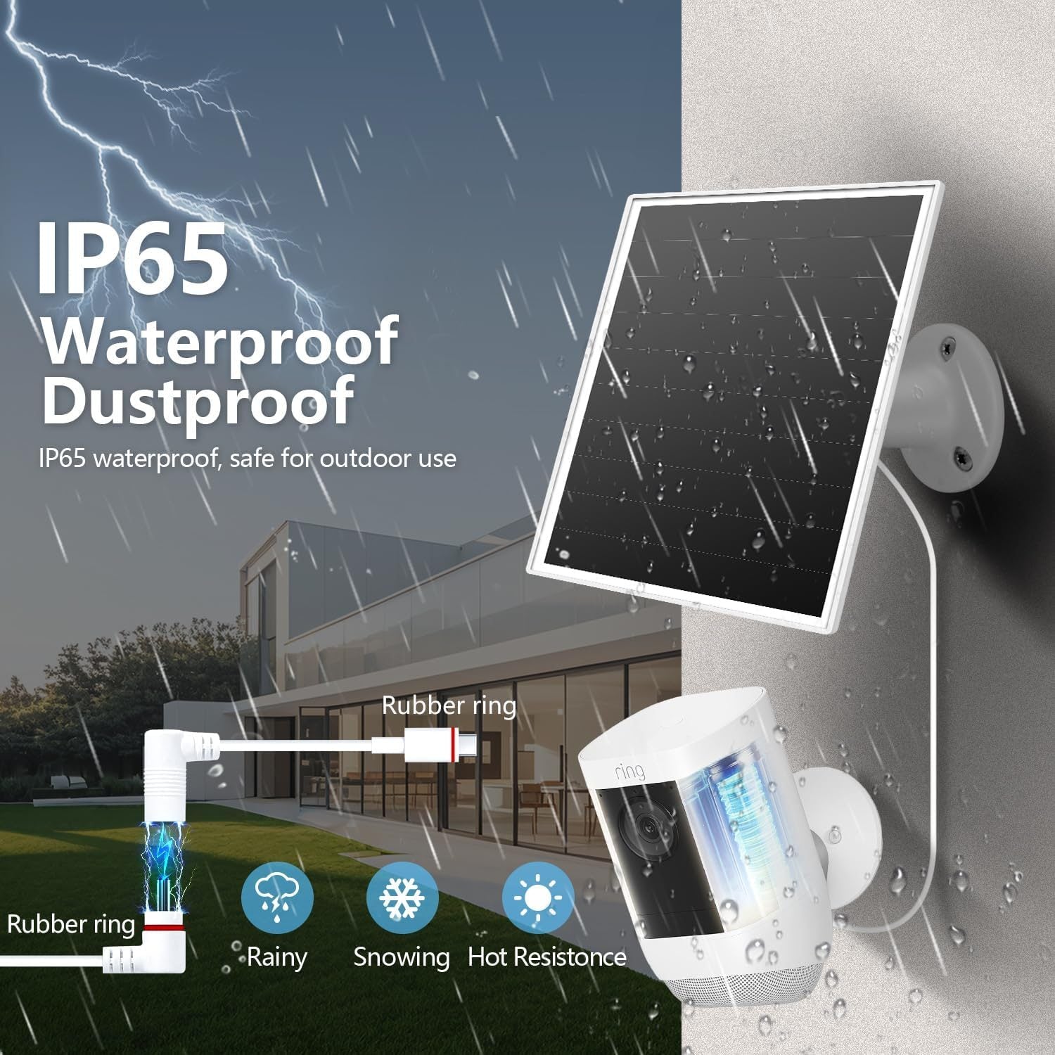 10W Solar Panel for Ring Camera Solar Charger Compatible with Ring Spotlight Stick Up Cam Battery with 3m Cable