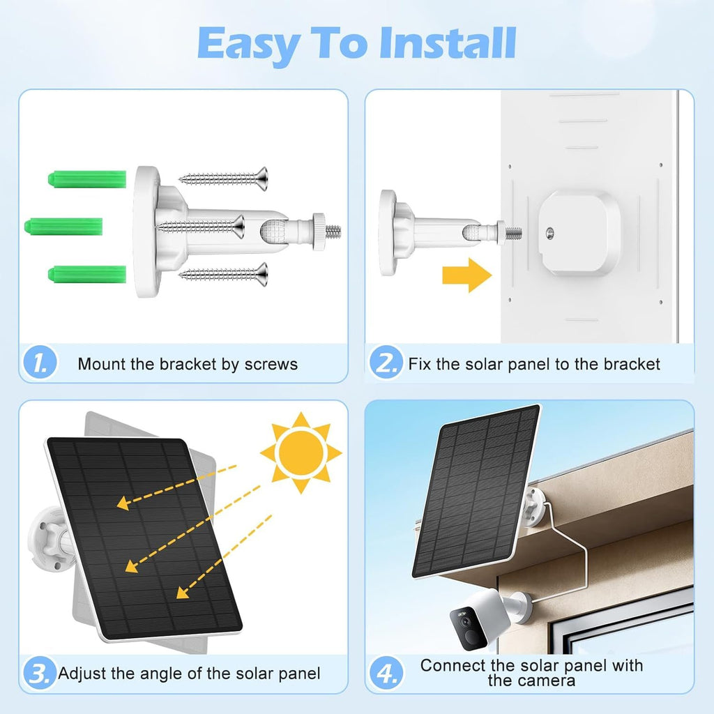 6W Solar Panel for Security Camera USB-C Micro USB DC 5V 3M Cable