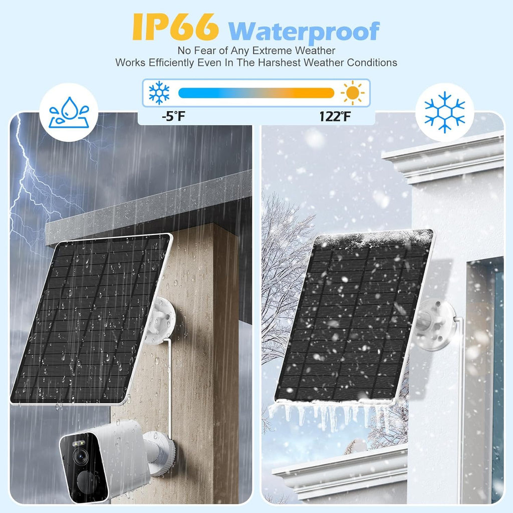 6W Solar Panel for Security Camera USB-C Micro USB DC 5V 3M Cable