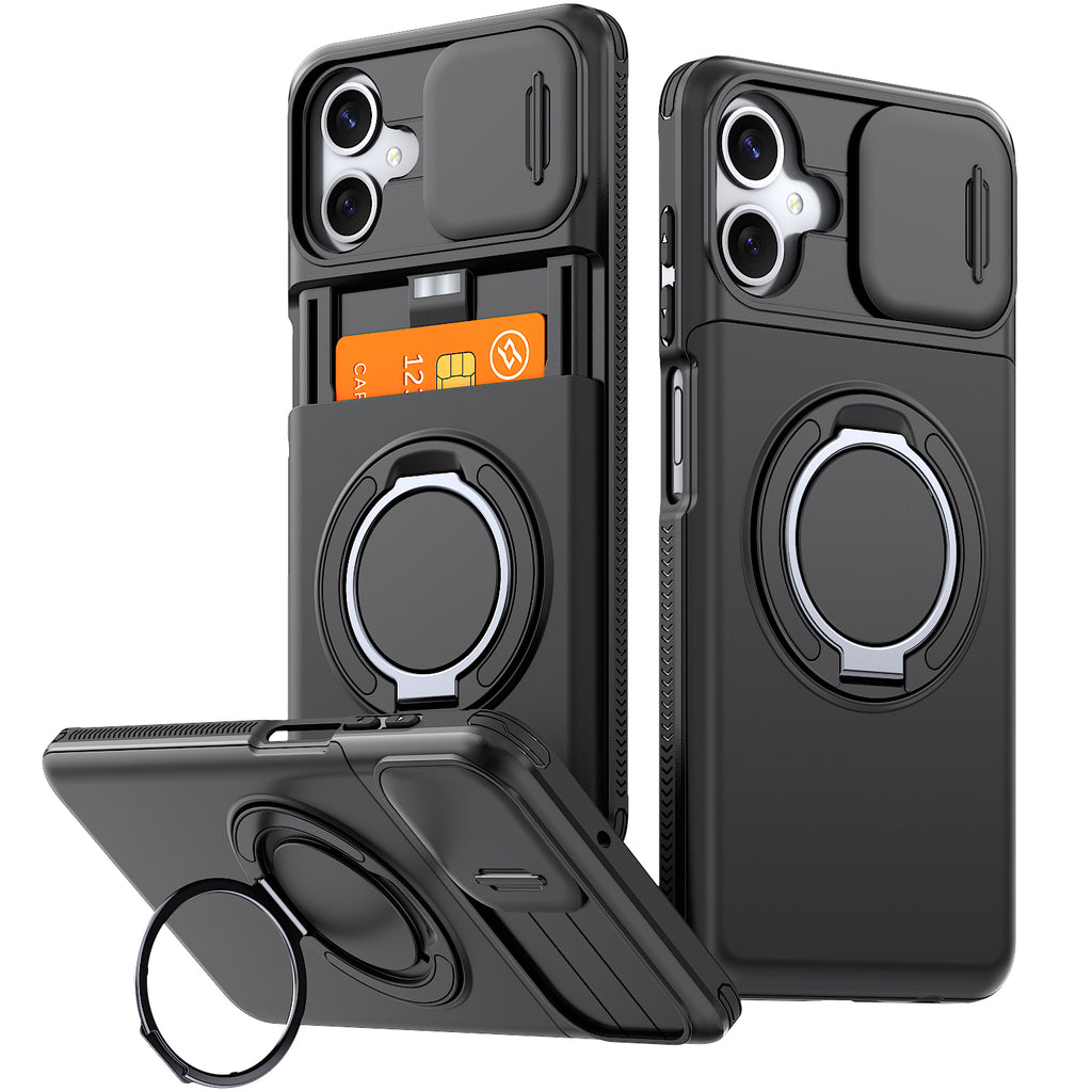 Samsung Galaxy A06 Rugged Shockproof Case Kickstand Card Cover BLACK