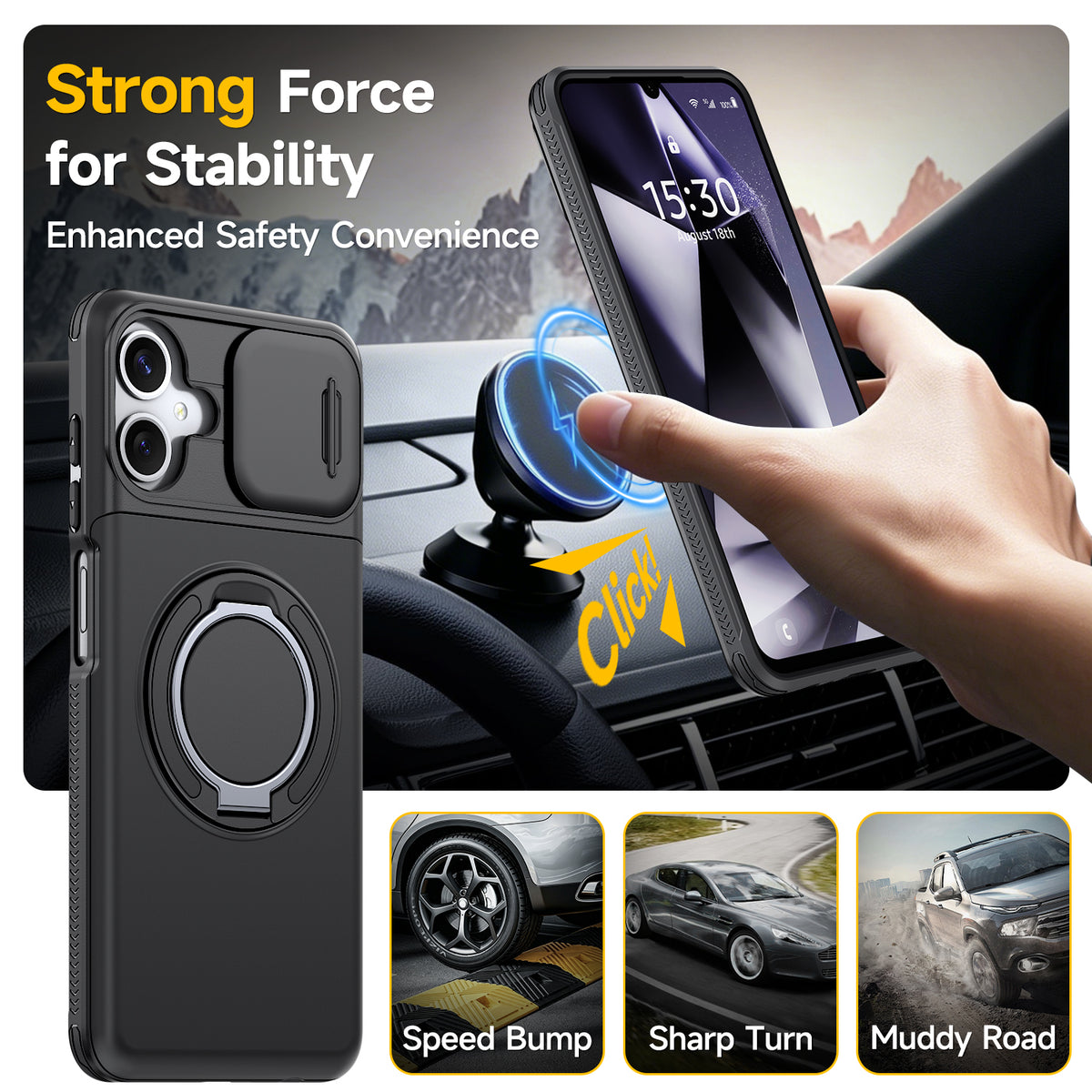 Samsung Galaxy A06 Rugged Shockproof Case Kickstand Card Cover BLACK