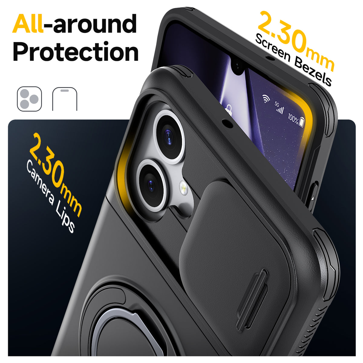 Samsung Galaxy A06 Rugged Shockproof Case Kickstand Card Cover BLACK