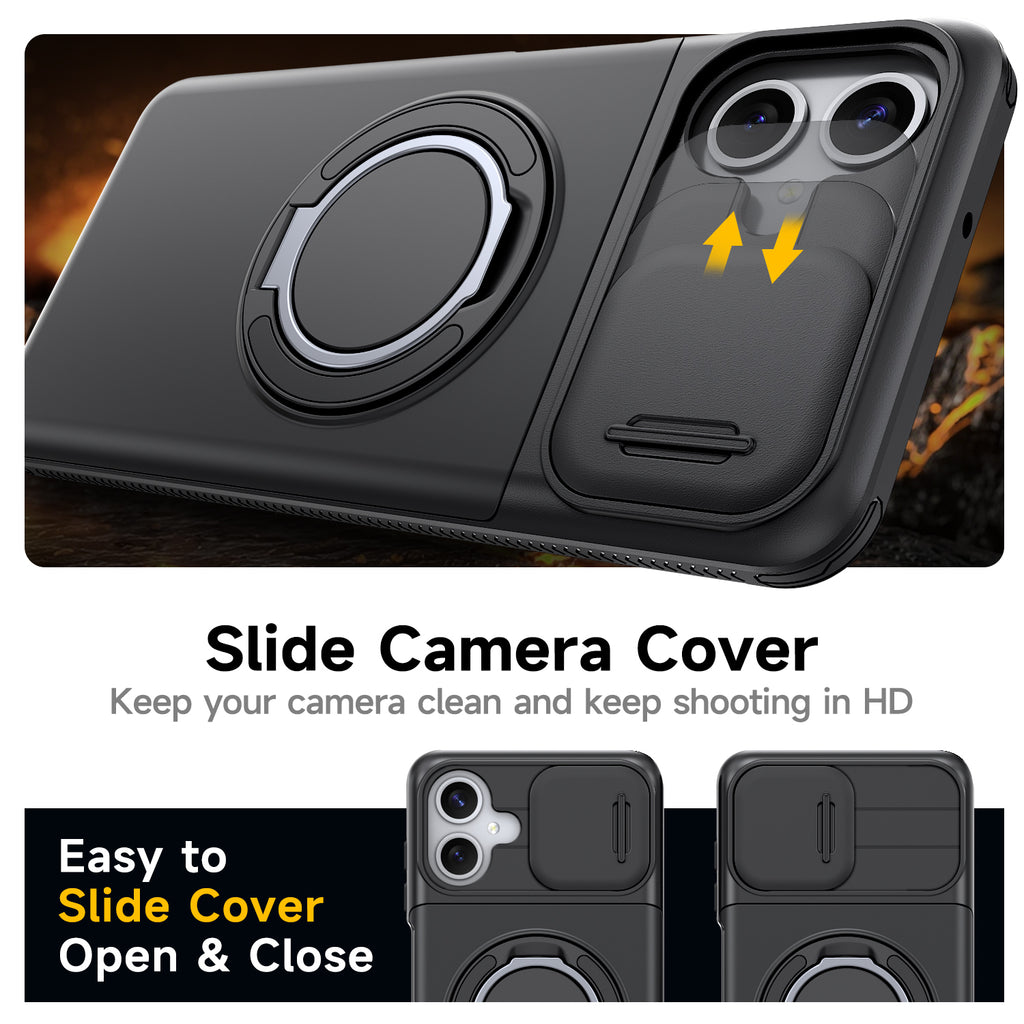 Samsung Galaxy A06 Rugged Shockproof Case Kickstand Card Cover BLACK