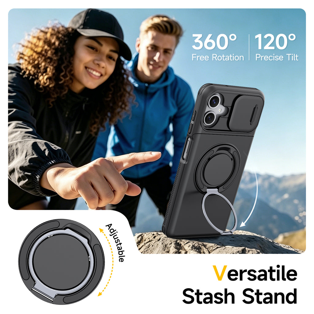 Samsung Galaxy A06 Rugged Shockproof Case Kickstand Card Cover BLACK