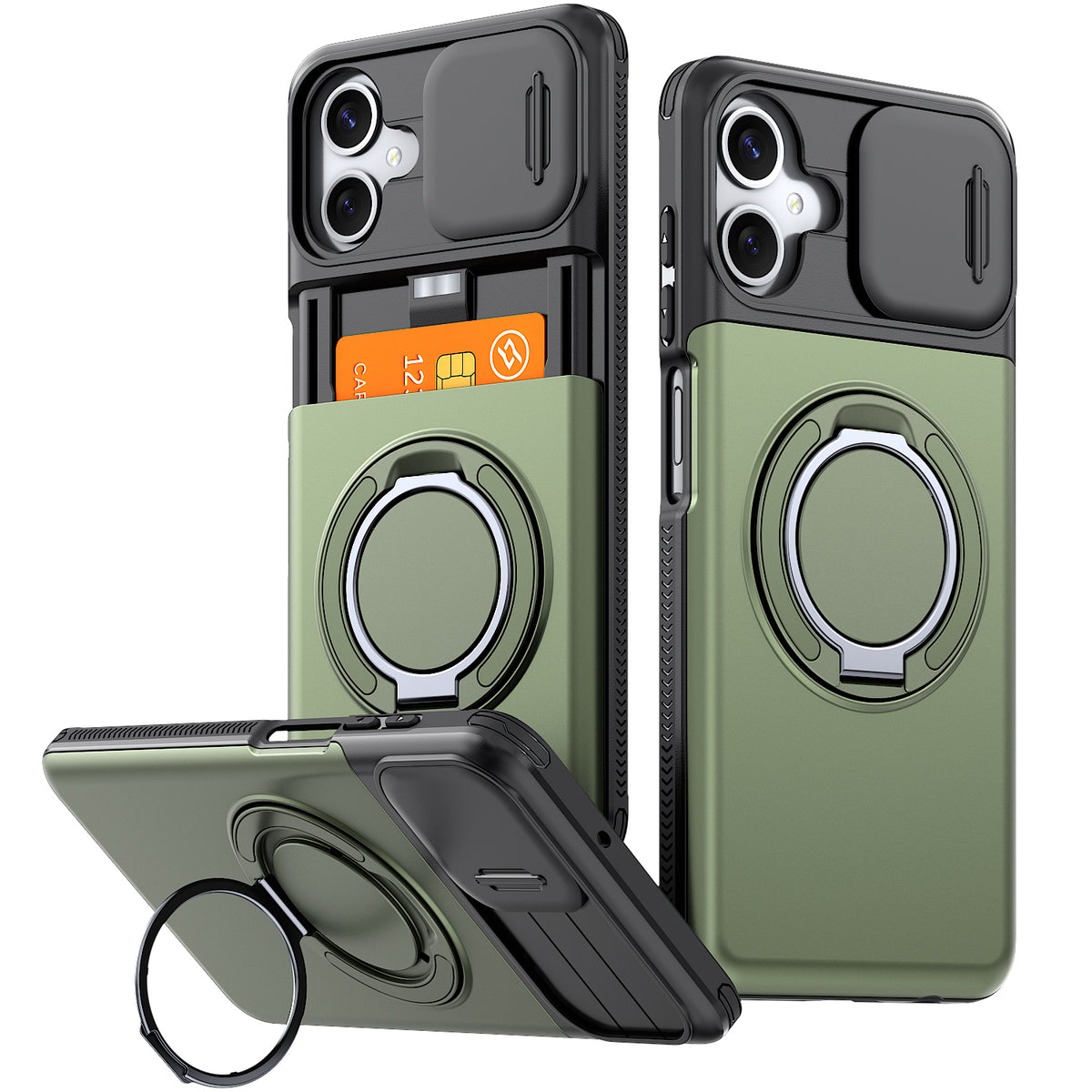 Samsung Galaxy A06 Rugged Shockproof Case Kickstand Card Cover GREEN