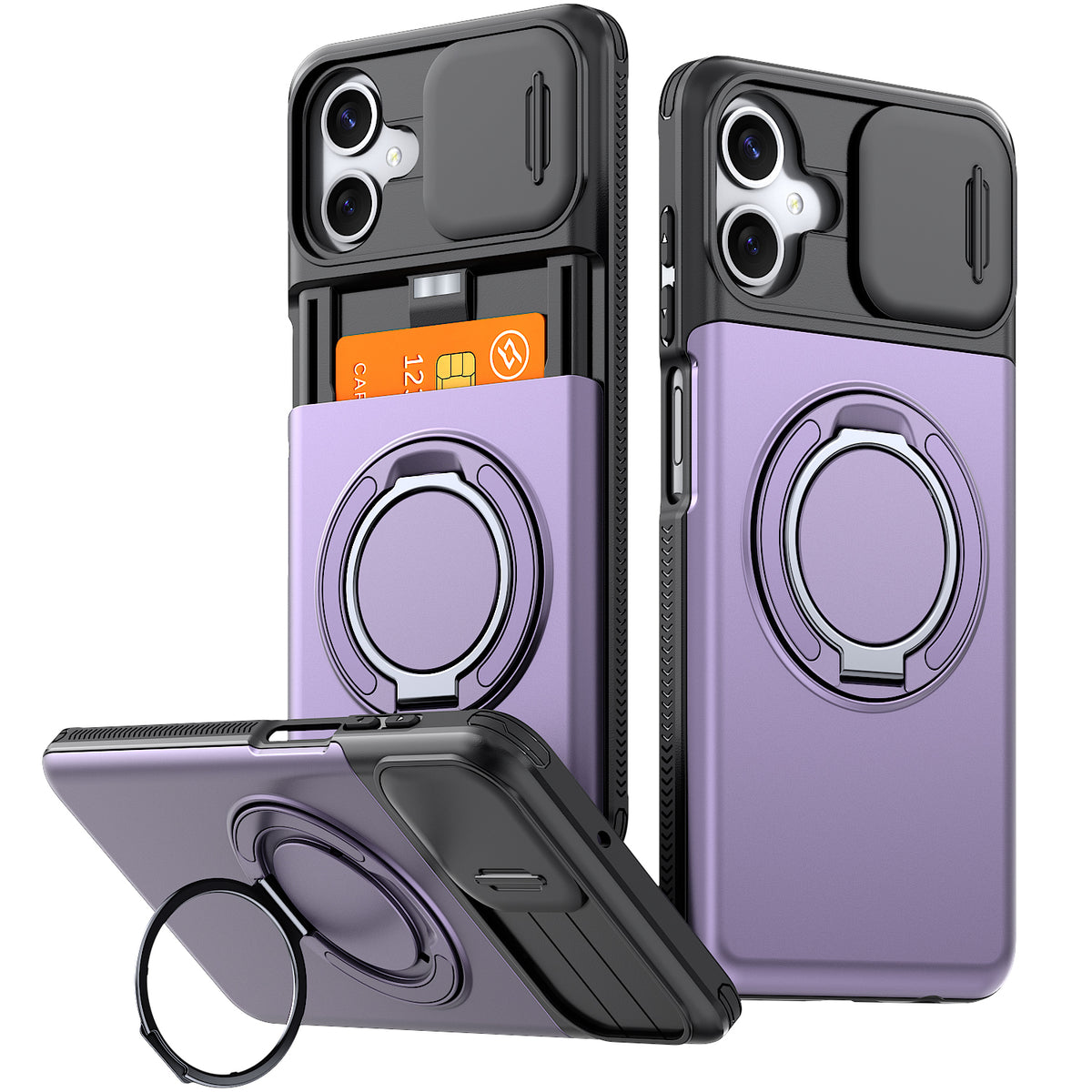 Samsung Galaxy A06 Rugged Shockproof Case Kickstand Card Cover PURPLE