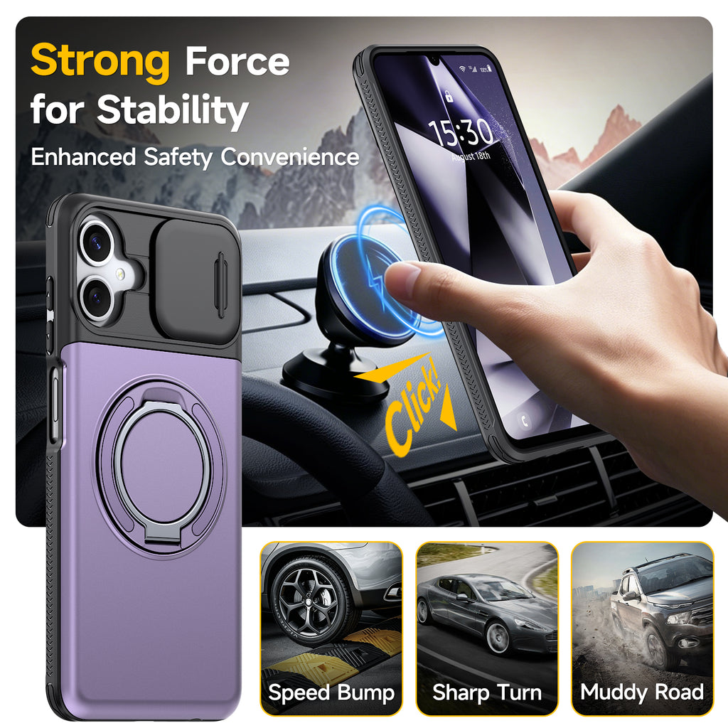 Samsung Galaxy A06 Rugged Shockproof Case Kickstand Card Cover PURPLE