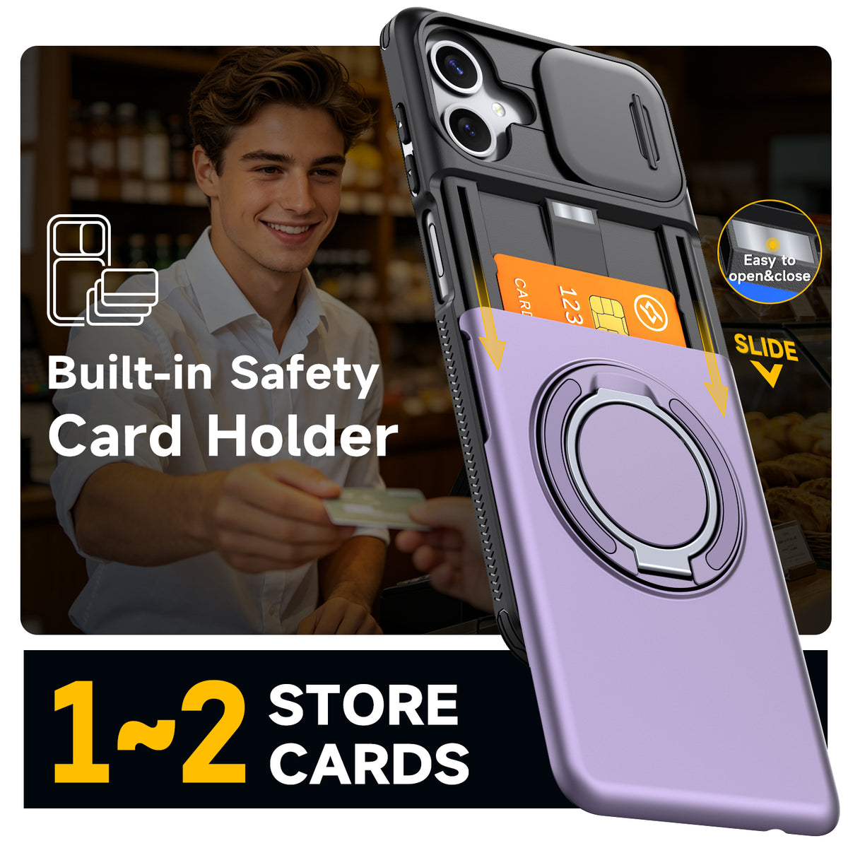 Samsung Galaxy A06 Rugged Shockproof Case Kickstand Card Cover PURPLE