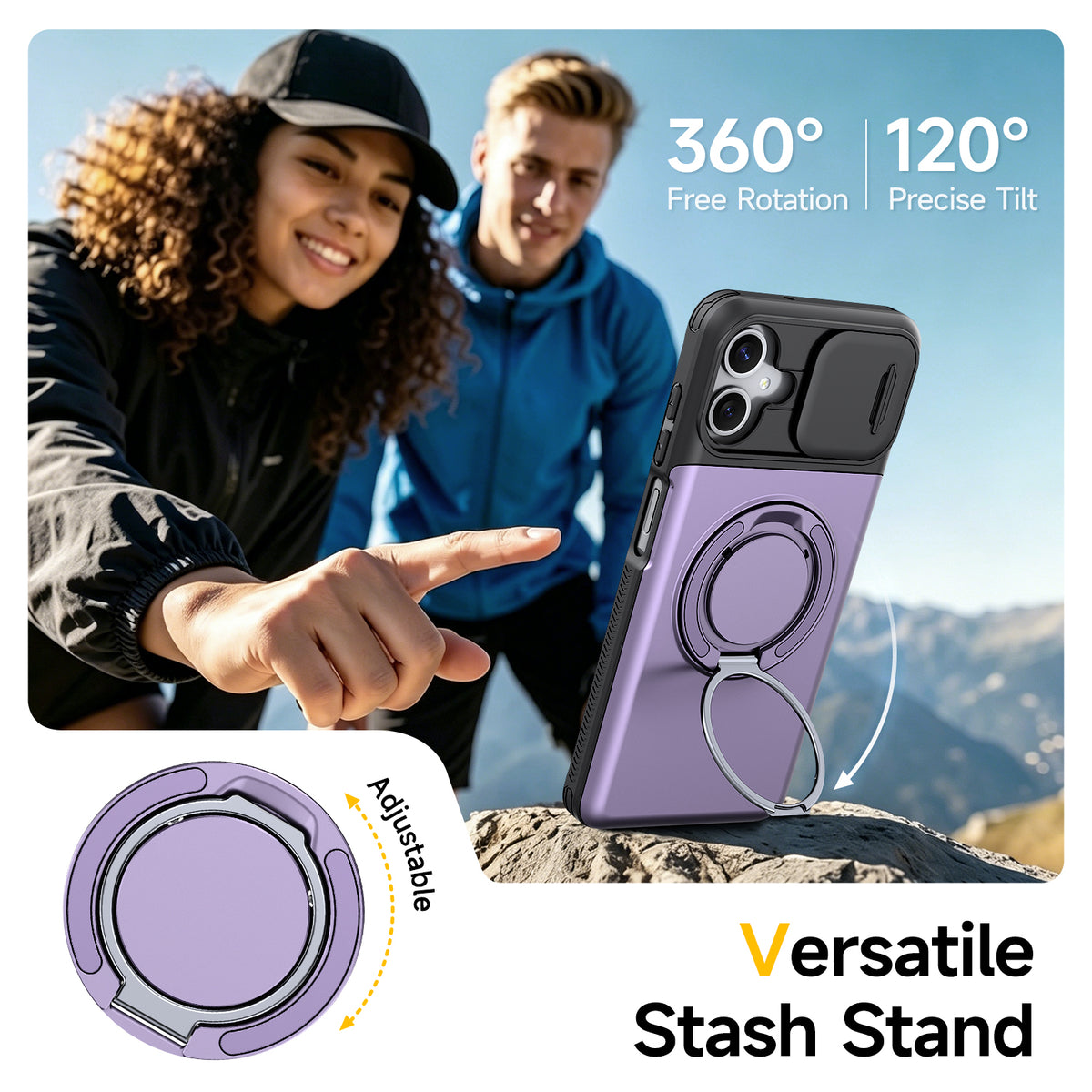 Samsung Galaxy A06 Rugged Shockproof Case Kickstand Card Cover PURPLE