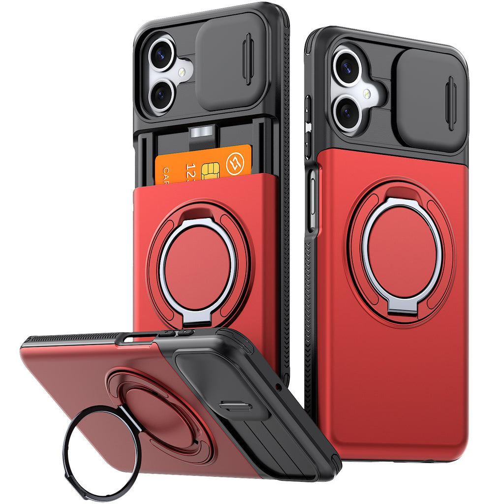 Samsung Galaxy A06 Rugged Shockproof Case Kickstand Card Cover RED
