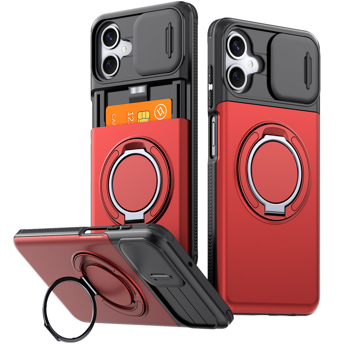 Samsung Galaxy A06 Rugged Shockproof Case Kickstand Card Cover RED
