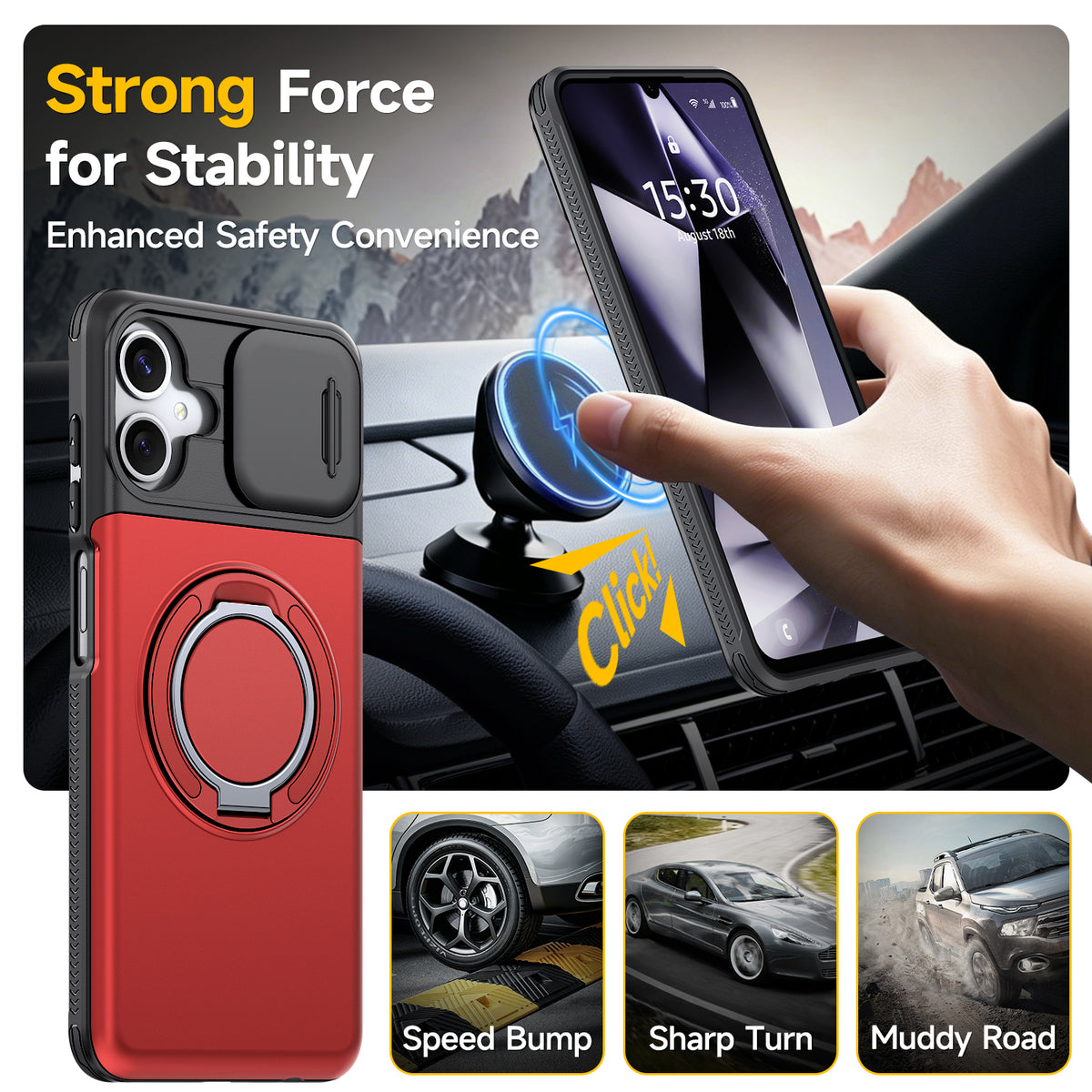 Samsung Galaxy A06 Rugged Shockproof Case Kickstand Card Cover RED