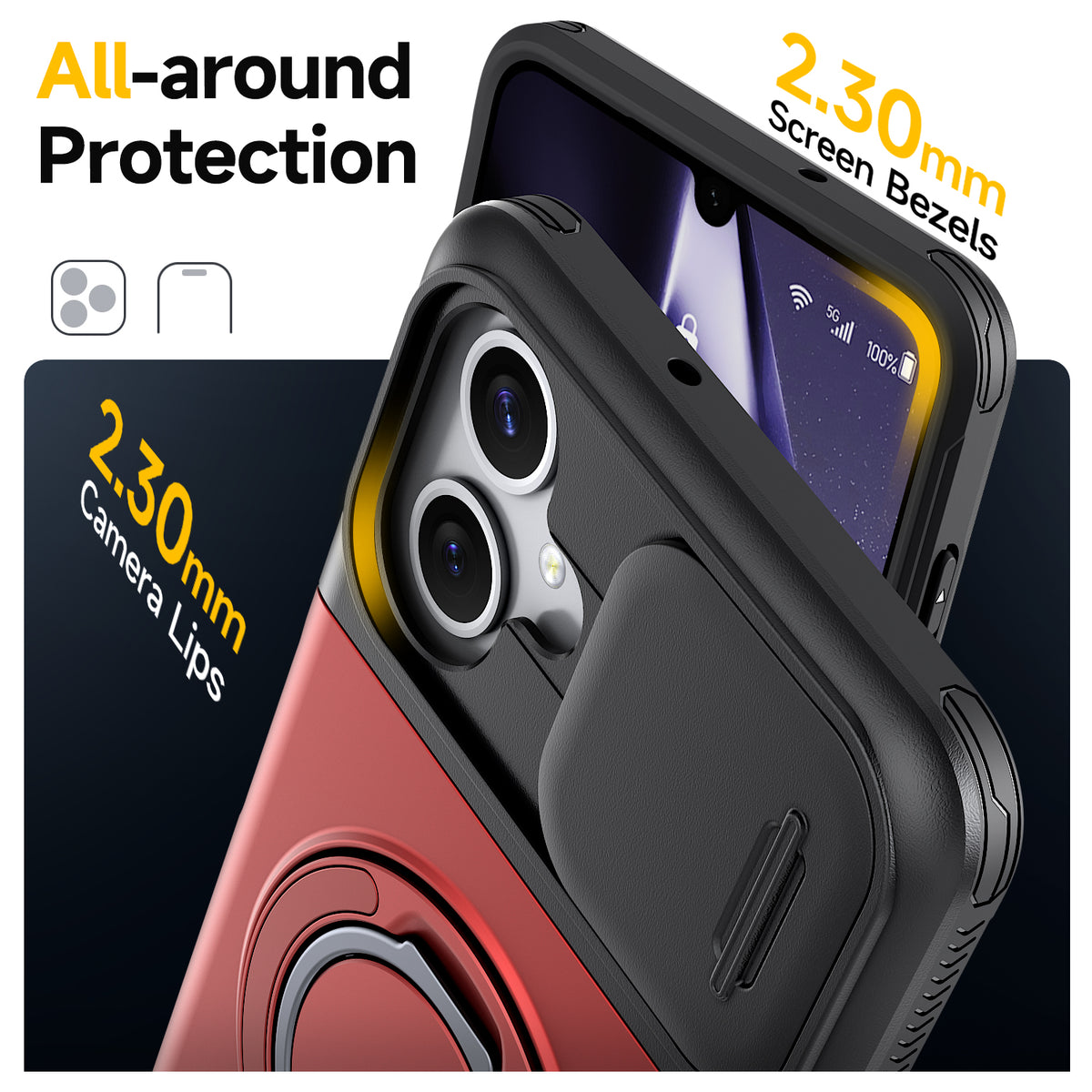 Samsung Galaxy A06 Rugged Shockproof Case Kickstand Card Cover RED