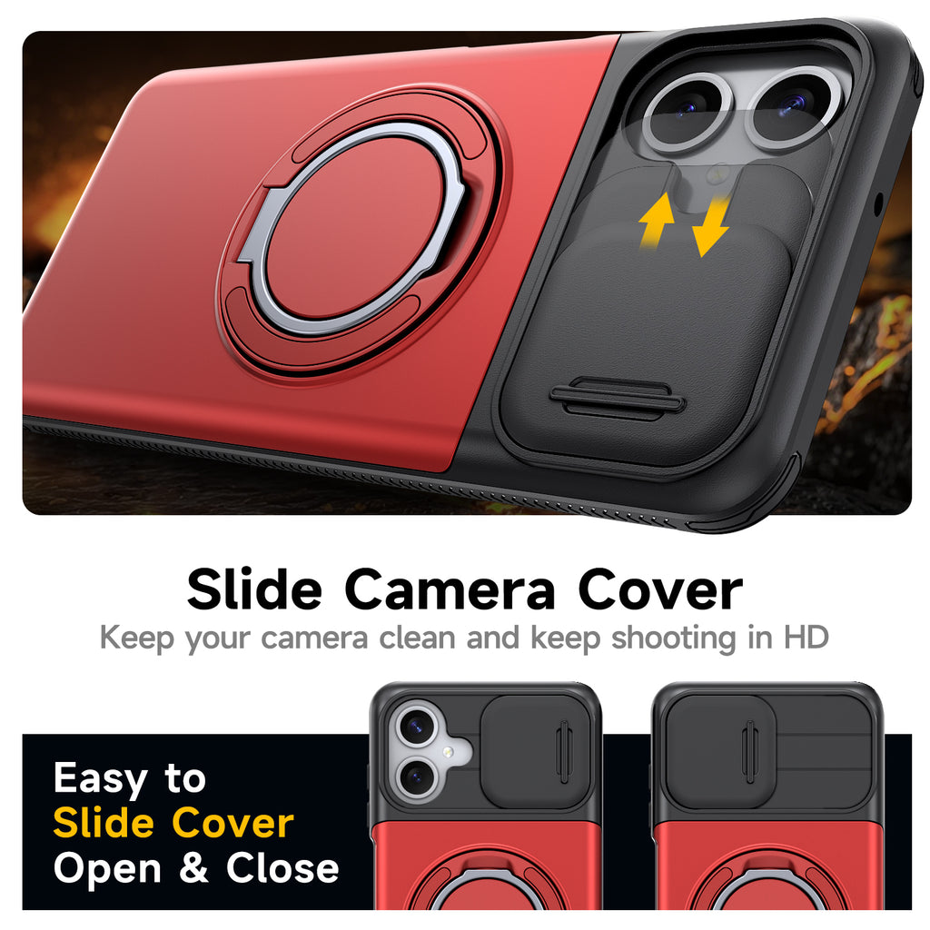 Samsung Galaxy A06 Rugged Shockproof Case Kickstand Card Cover RED