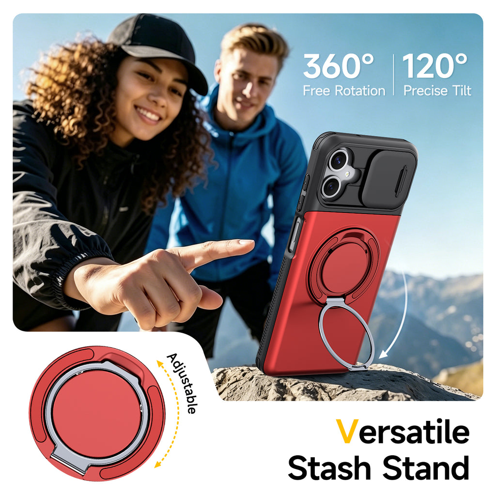 Samsung Galaxy A06 Rugged Shockproof Case Kickstand Card Cover RED