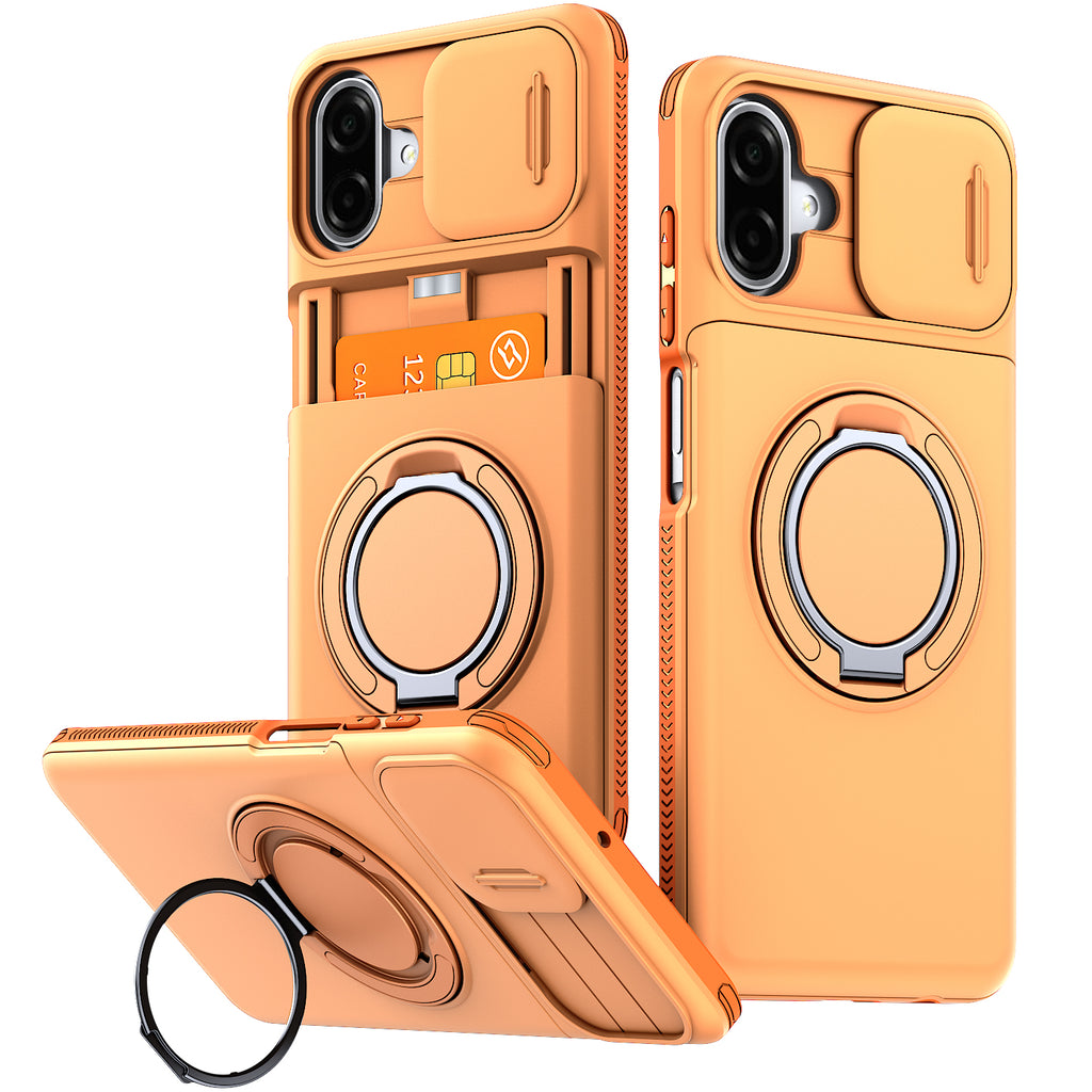Samsung Galaxy A07 Rugged Shockproof Case Kickstand Card Cover ORANGE