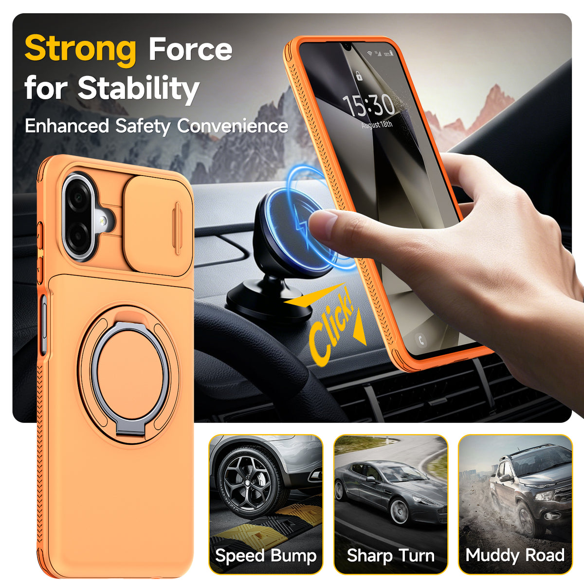 Samsung Galaxy A07 Rugged Shockproof Case Kickstand Card Cover ORANGE