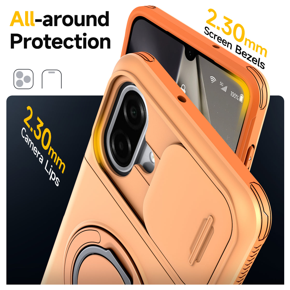 Samsung Galaxy A07 Rugged Shockproof Case Kickstand Card Cover ORANGE