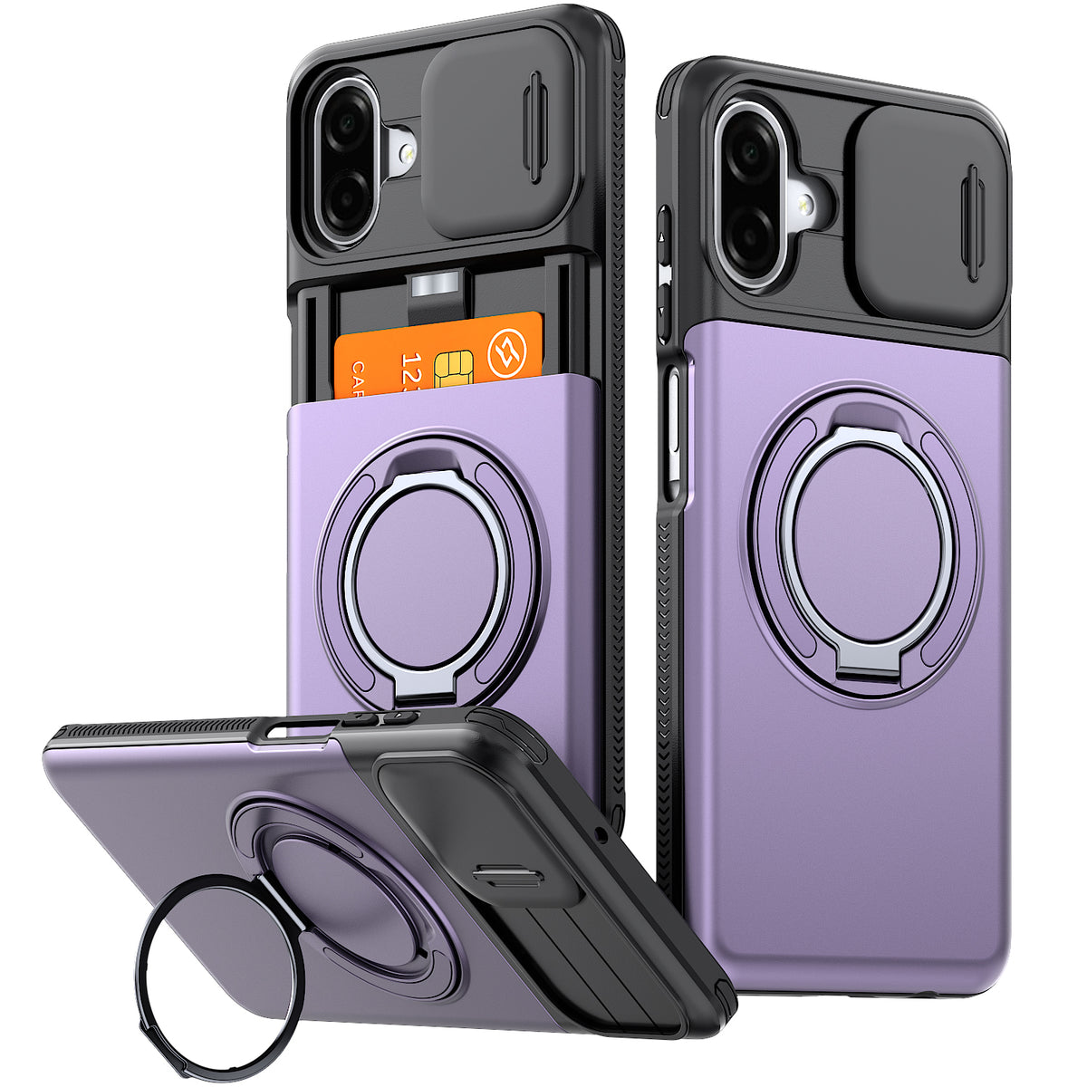Samsung Galaxy A07 Rugged Shockproof Case Kickstand Card Cover PURPLE