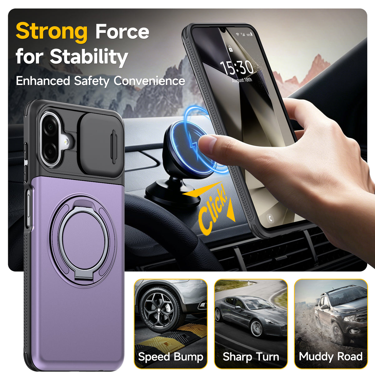 Samsung Galaxy A07 Rugged Shockproof Case Kickstand Card Cover PURPLE