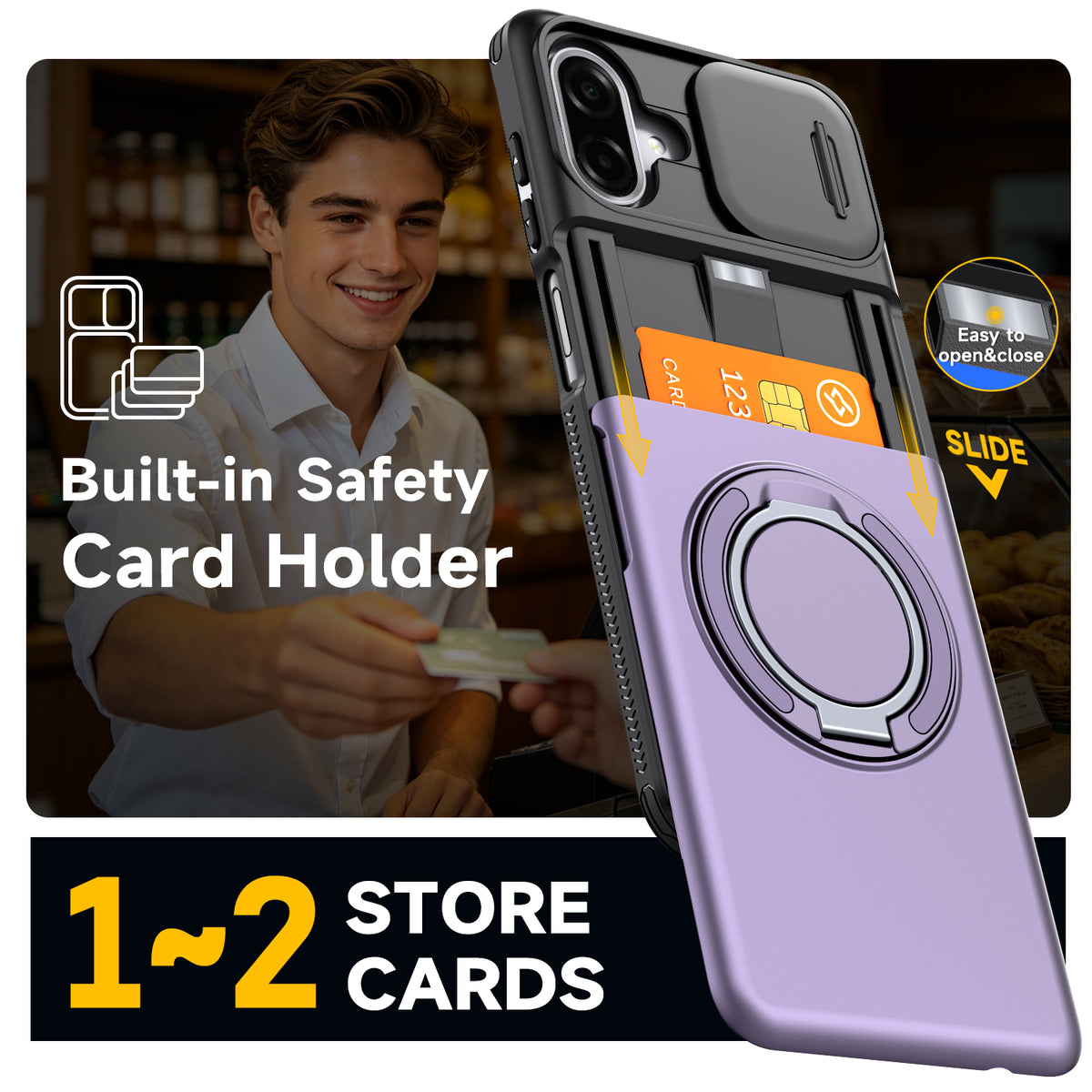 Samsung Galaxy A07 Rugged Shockproof Case Kickstand Card Cover PURPLE