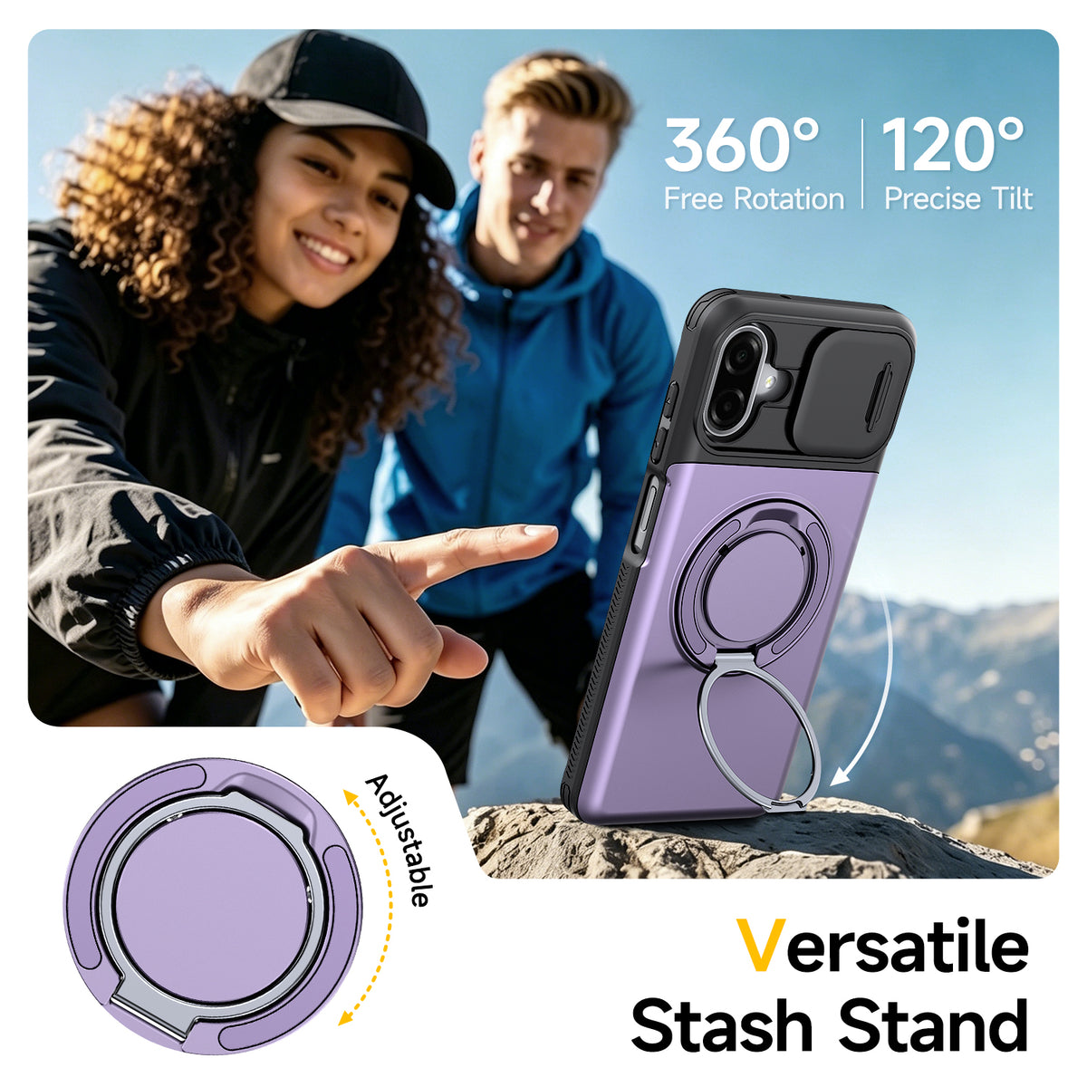 Samsung Galaxy A07 Rugged Shockproof Case Kickstand Card Cover PURPLE