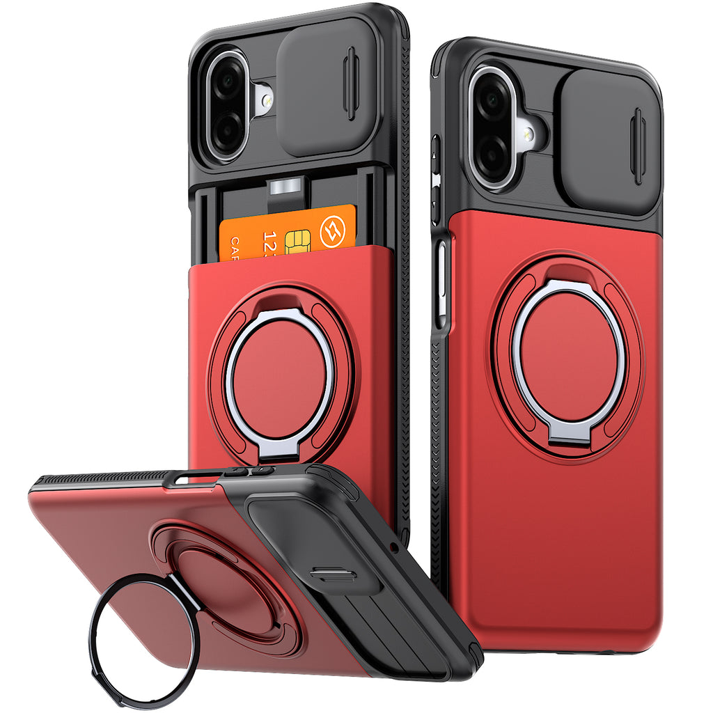 Samsung Galaxy A07 Rugged Shockproof Case Kickstand Card Cover RED