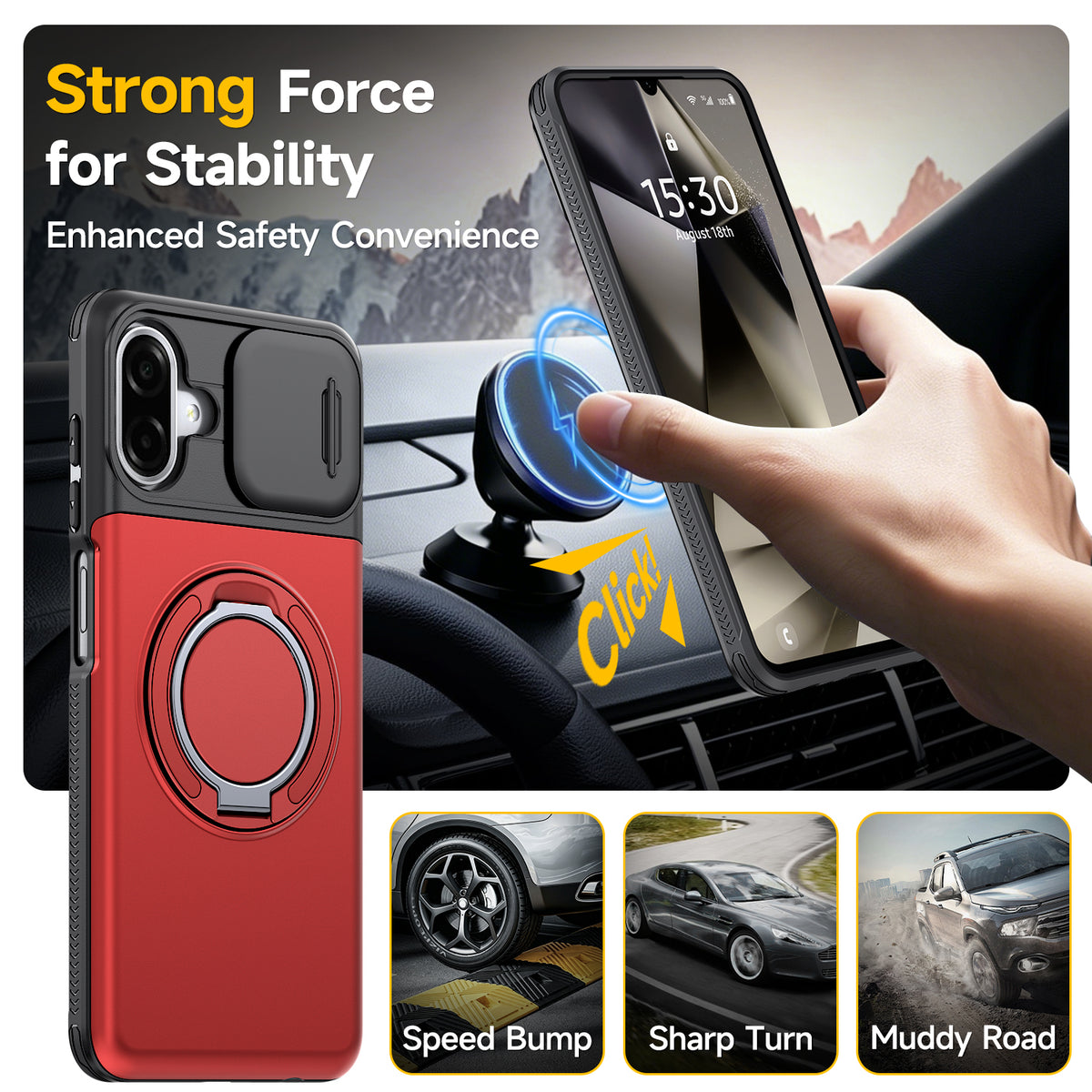 Samsung Galaxy A07 Rugged Shockproof Case Kickstand Card Cover RED