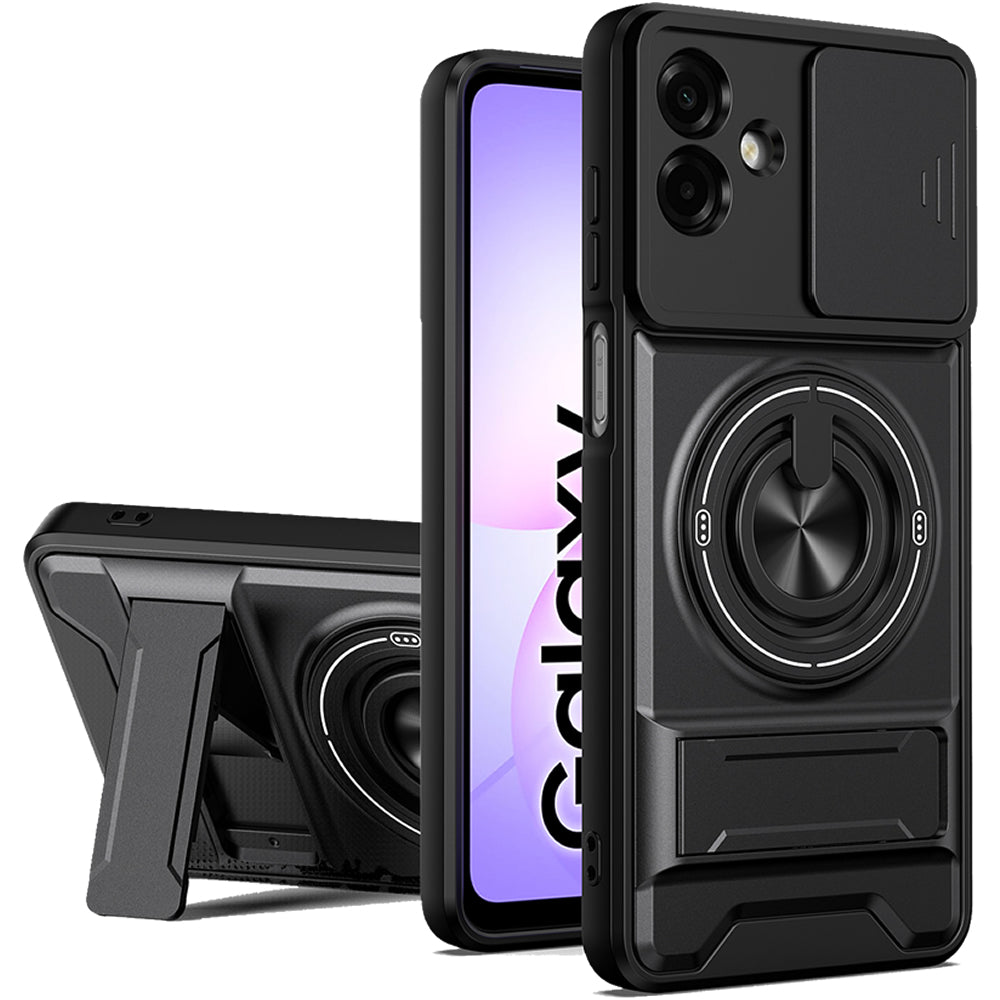 Samsung A07 Magnetic Kickstand Case with Camera Slide Cover BLACK