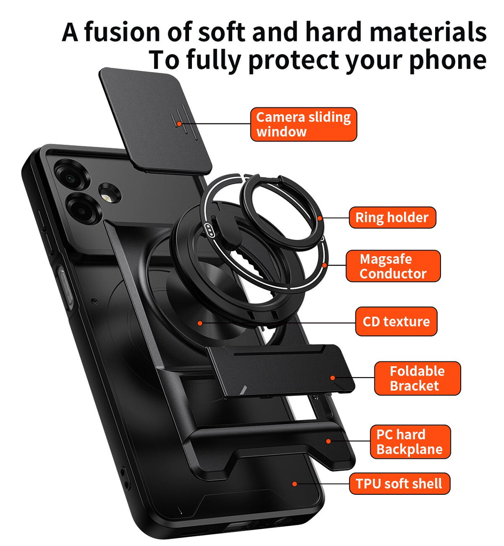 Samsung A07 Magnetic Kickstand Case with Camera Slide Cover RED