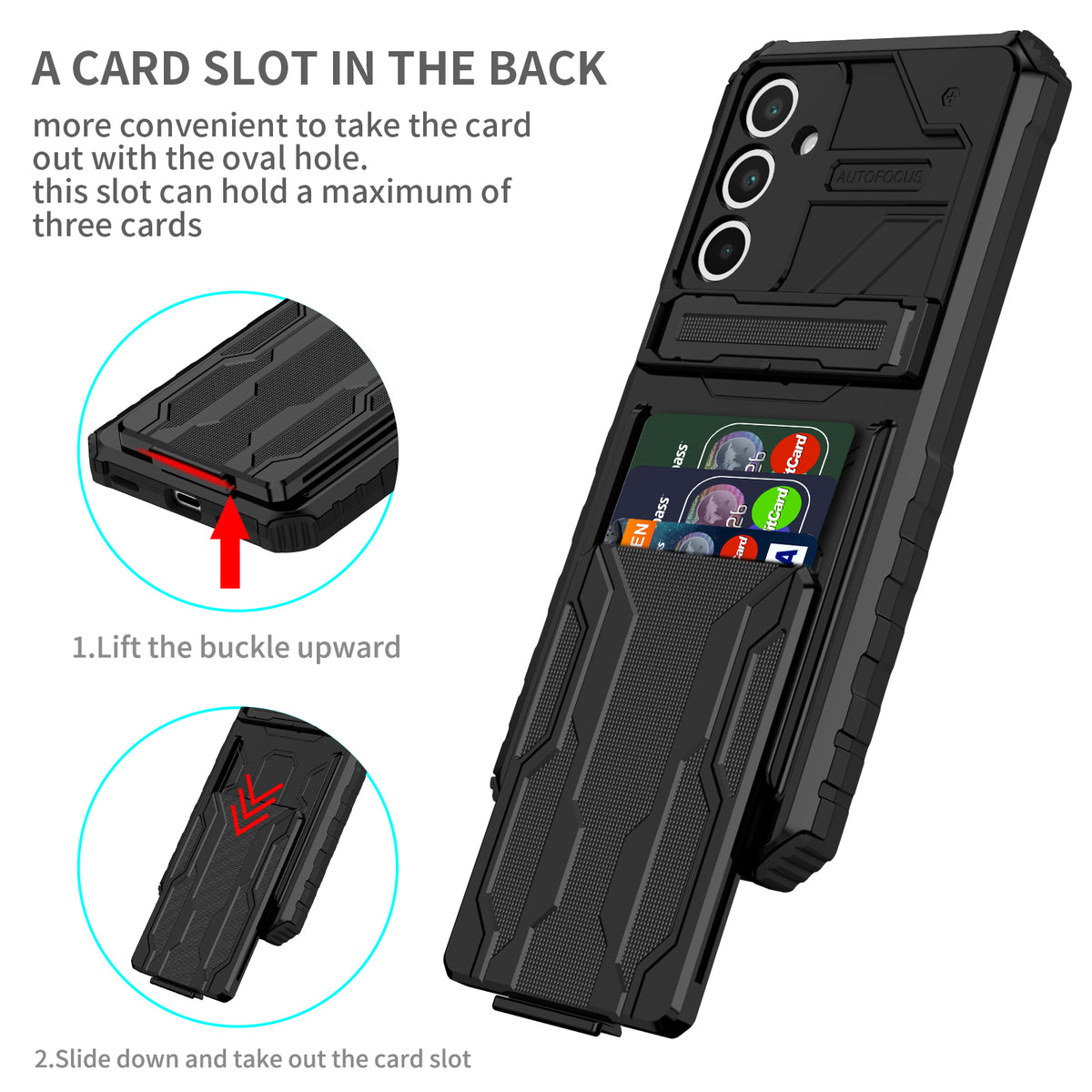 Samsung A17 Heavy Duty Kickstand Case Shockproof Card Holder BLACK