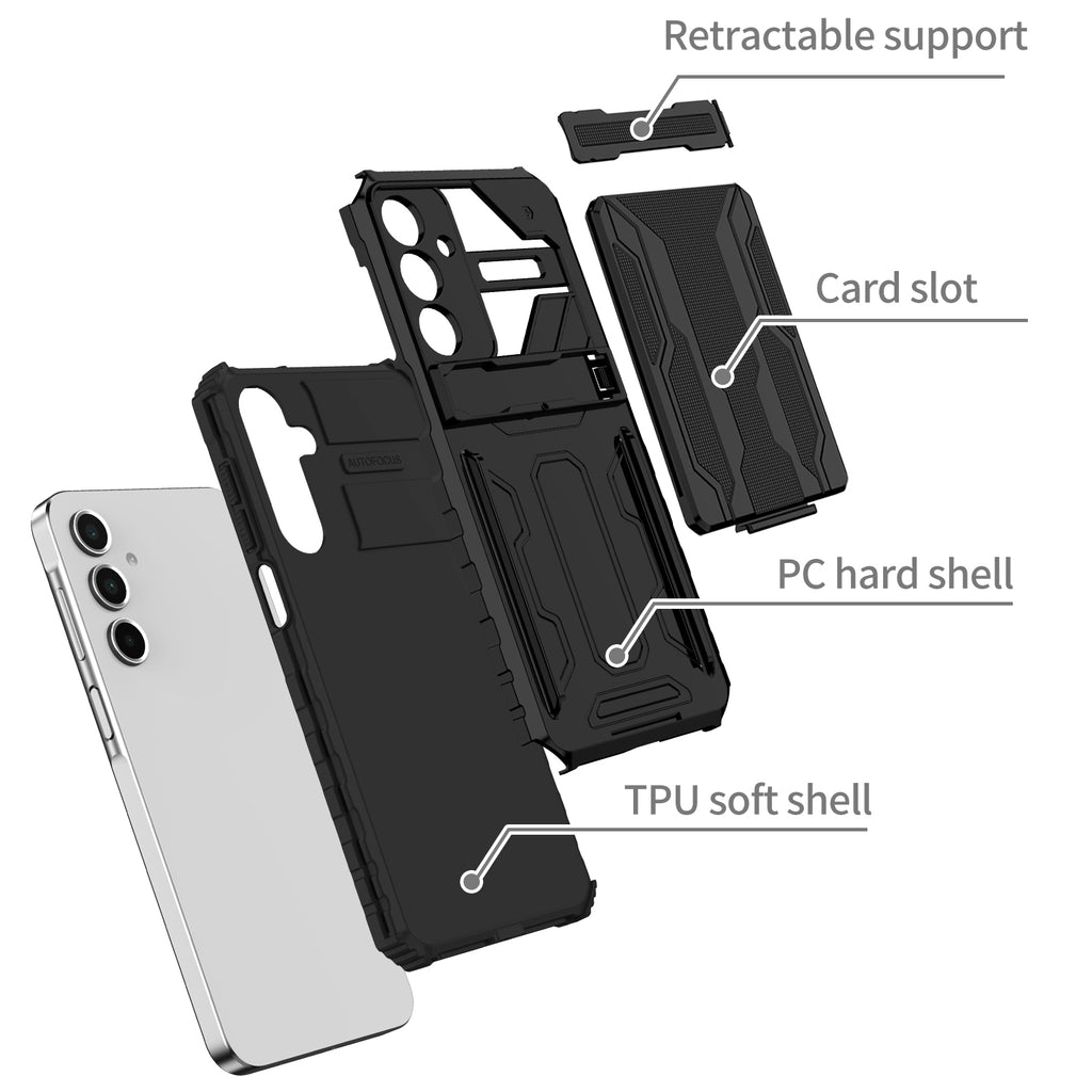 Samsung A17 Heavy Duty Kickstand Case Shockproof Card Holder BLACK
