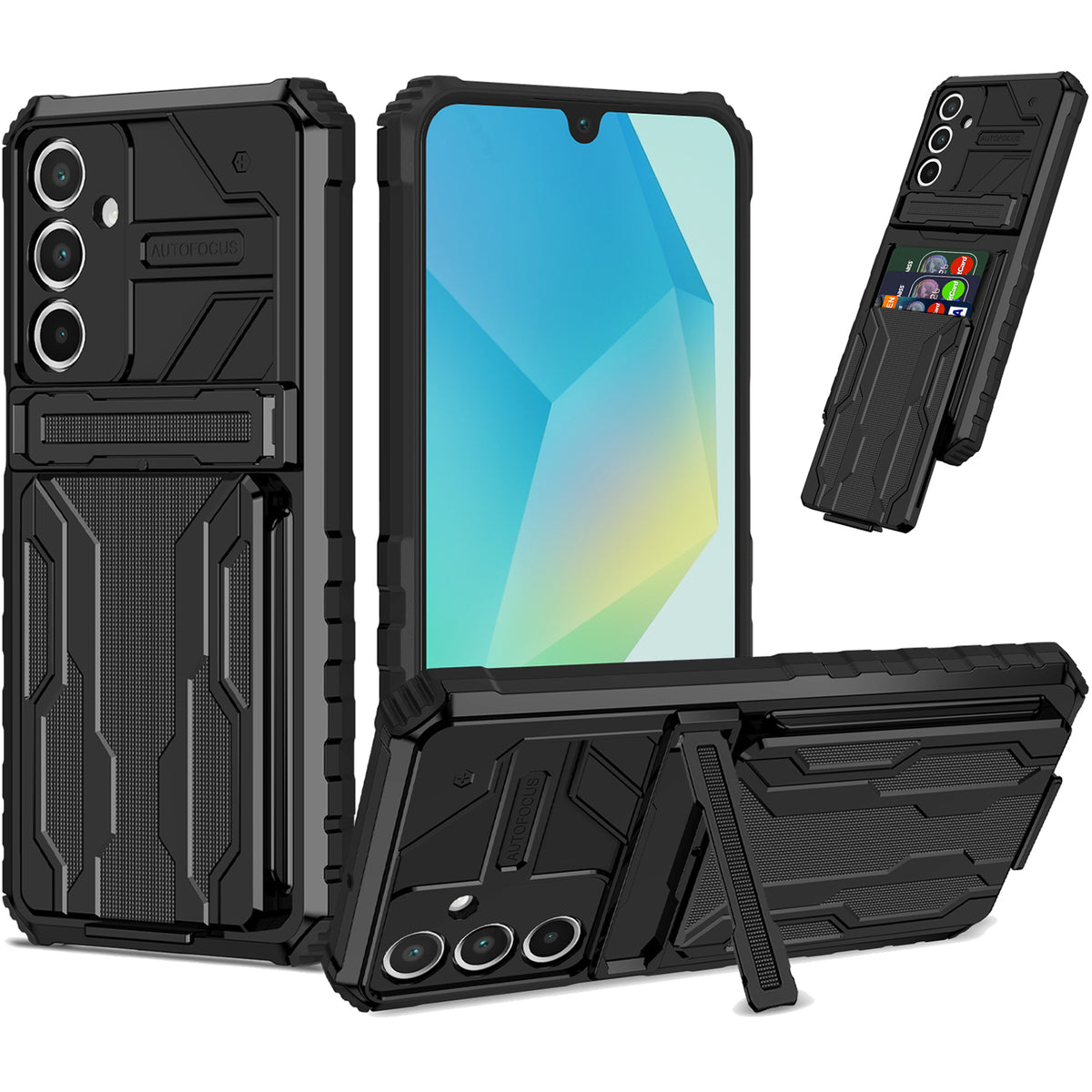 Samsung A17 Heavy Duty Kickstand Case Shockproof Card Holder BLACK