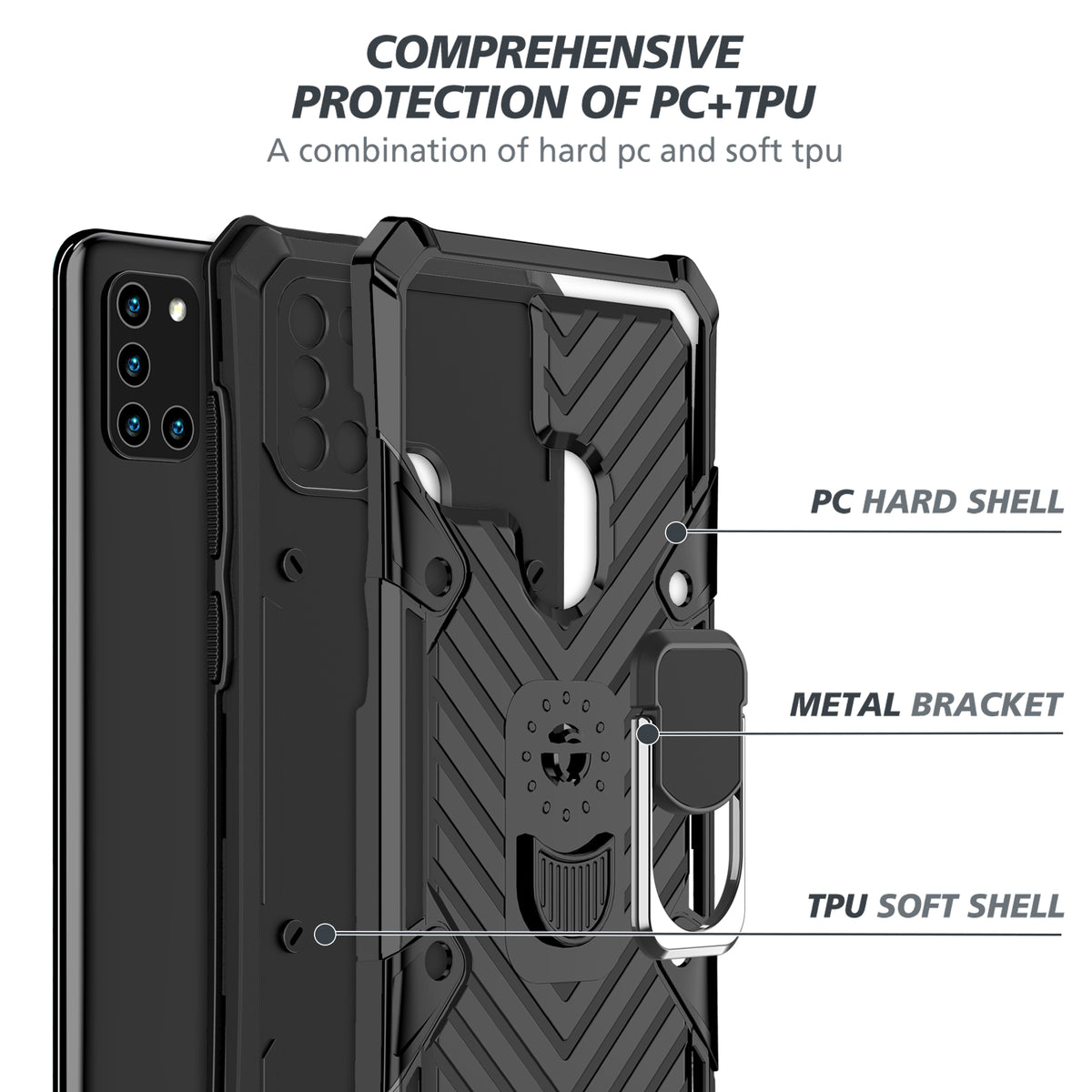 Samsung Galaxy A21S Rugged Tough Case Shockproof Hybrid Cover BLACK