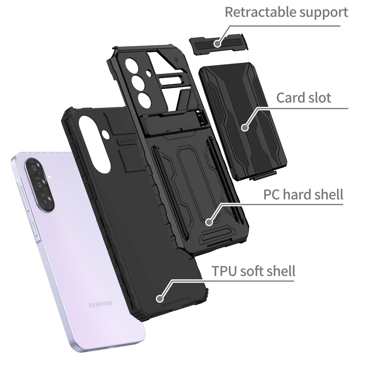 Samsung A57 Heavy Duty Kickstand Case Shockproof Card Holder BLACK