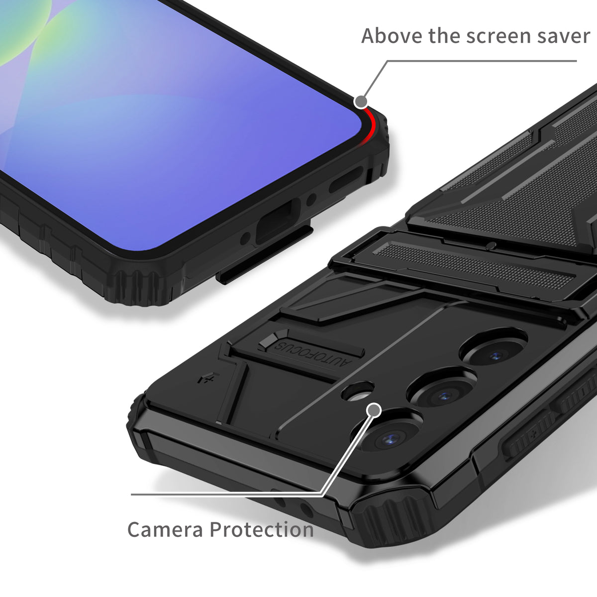 Samsung A57 Heavy Duty Kickstand Case Shockproof Card Holder BLACK
