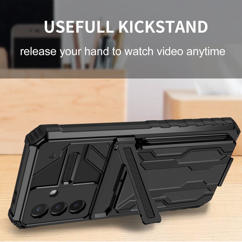 Samsung A57 Heavy Duty Kickstand Case Shockproof Card Holder BLACK