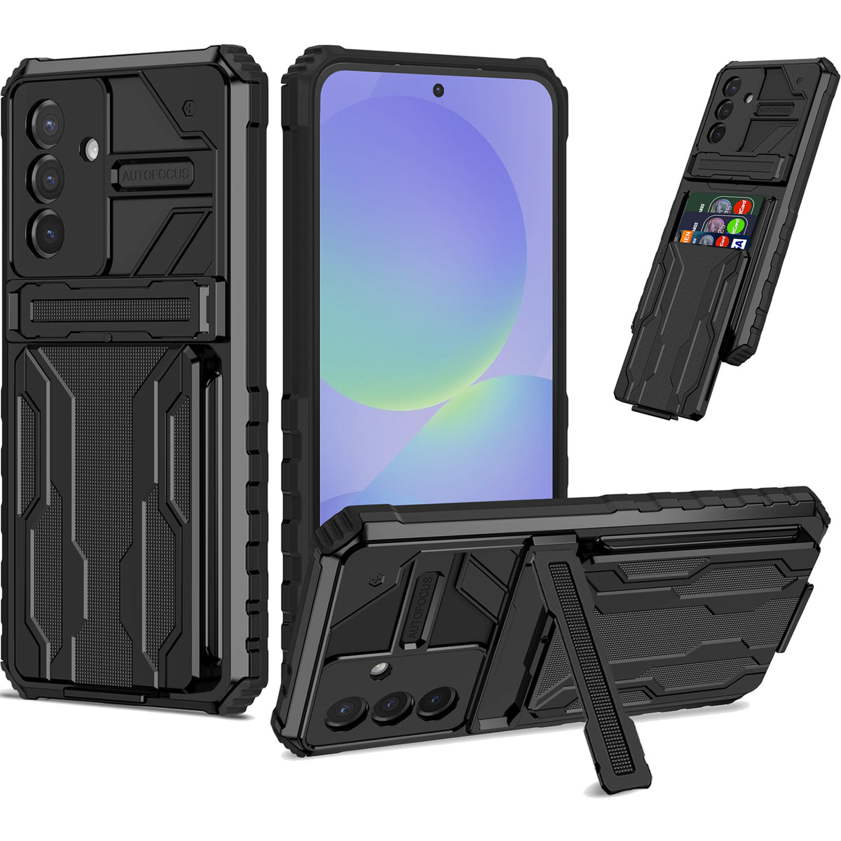 Samsung A57 Heavy Duty Kickstand Case Shockproof Card Holder BLACK