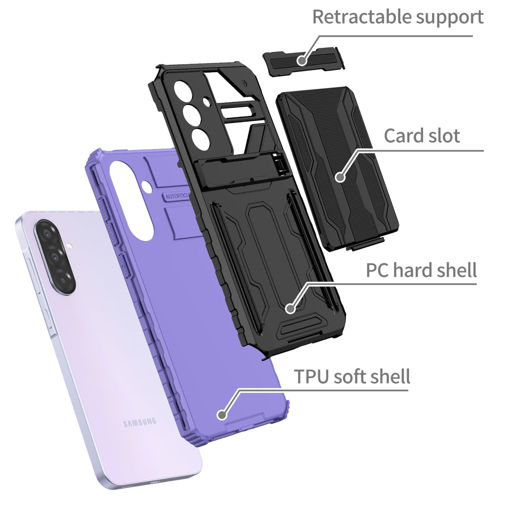 Samsung A36 Heavy Duty Kickstand Case Shockproof Card Holder PURPLE