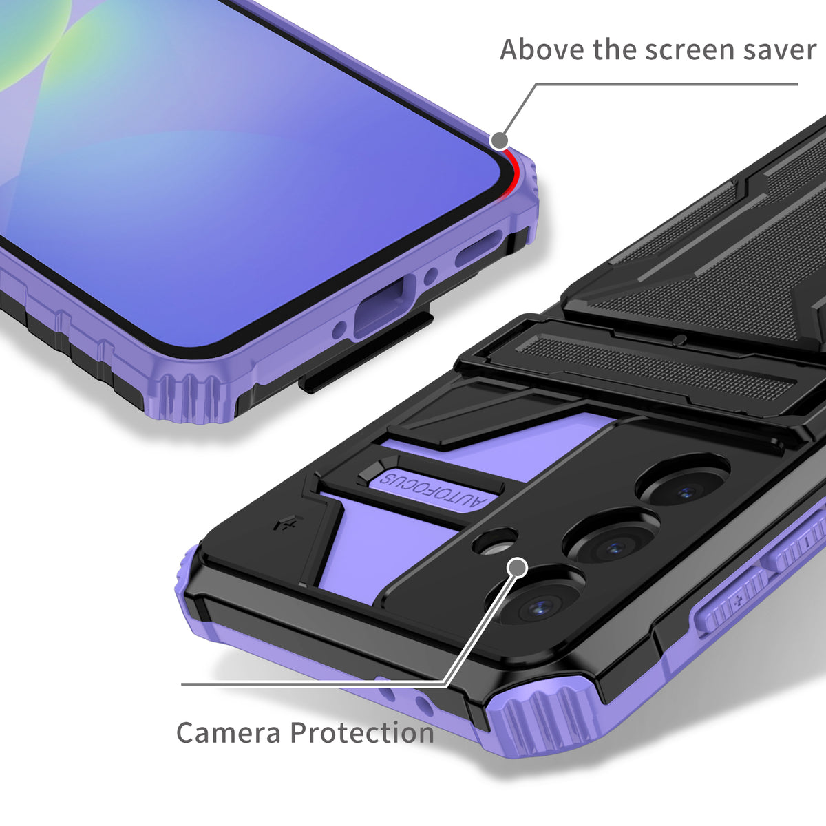 Samsung A36 Heavy Duty Kickstand Case Shockproof Card Holder PURPLE