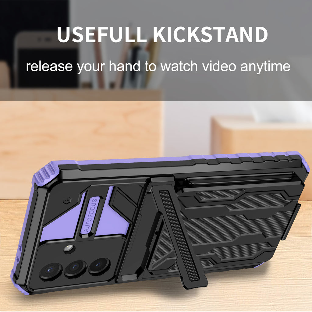 Samsung A36 Heavy Duty Kickstand Case Shockproof Card Holder PURPLE