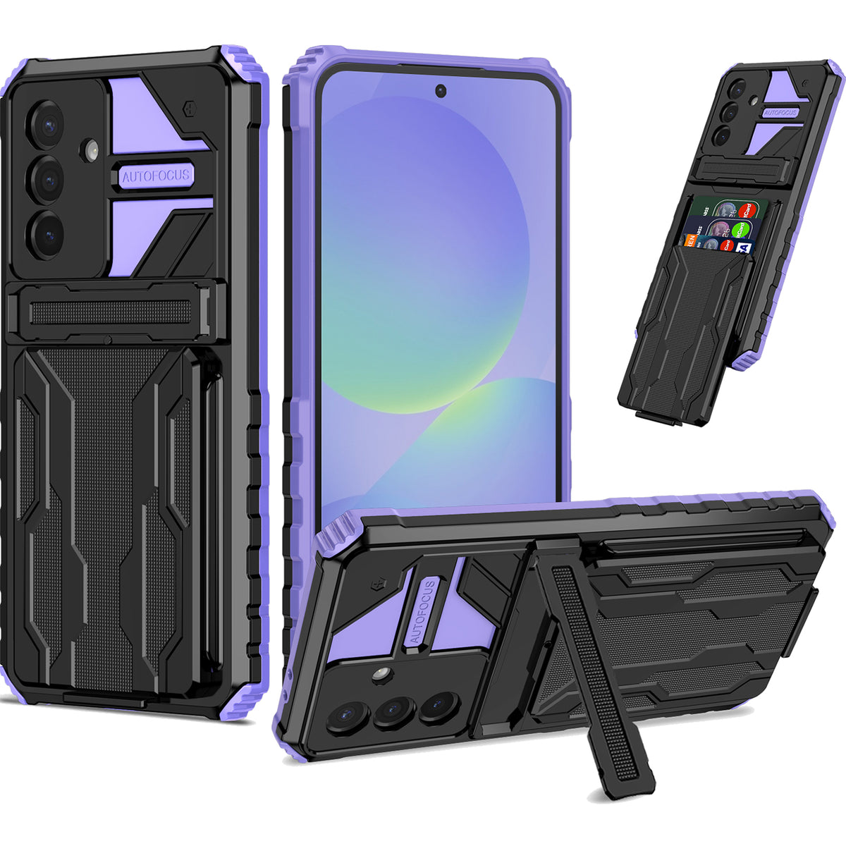 Samsung A36 Heavy Duty Kickstand Case Shockproof Card Holder PURPLE